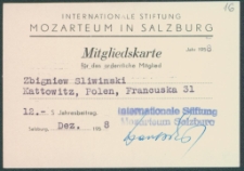 Karty członkowskie Mitgliedskarte Internationale Stiftung Mozarteum in Salzburg z lat 1958, 1962, 1963.