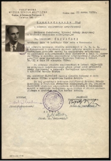 Zaświadczenie o odbyciu aspirantury artystycznej Zbigniewa Śliwińskiego