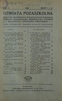 Oświata Pozaszkolna : biuletyn konferencji kwartalnych Wydziału Oświaty Pozaszkolnej Ministerstwa Wyznań Religijnych i Oświecenia Publicznego. Z 1-2