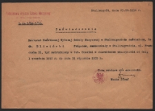 Zaświadczenie o zatrudnieniu Zbigniewa Śliwińskiego