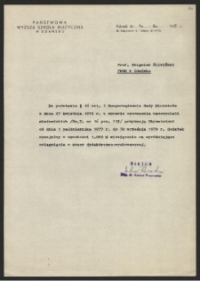 Dokument w sprawie dodatku specjalnego do uposażenia nauczycieli akademickich dla prof. Zbigniewa Śliwińskiego