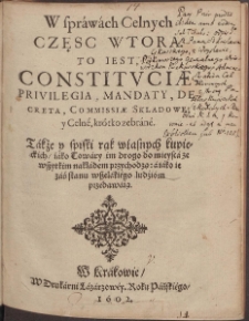 W sprawach Celnych Częsc Wtora