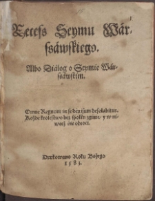 Recess Seymu Warssawskiego Albo Dialog o Seymie Warssawskim