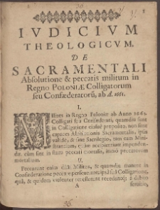 Ivdicivm Theologicvm, De Sacramentali Absolutione