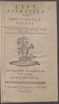 List Obywatela Do Jmci Xiędza N. Pisany