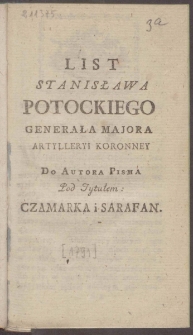 List Stanisława Potockiego Generała Majora Artylleryi Koronney