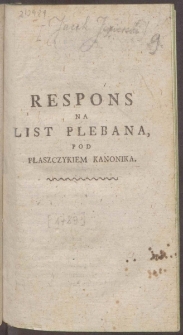 Respons Na List Plebana Pod Płaszczykiem Kanonika