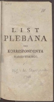 List Plebana Do Korrespondenta Warszawskiego
