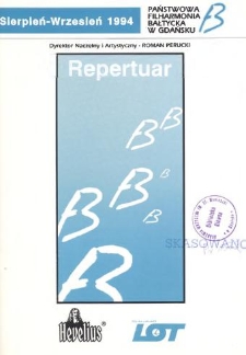 Państwowa Filharmonia Bałtycka w Gdańsku : repertuar sierpień-wrzesień 1994