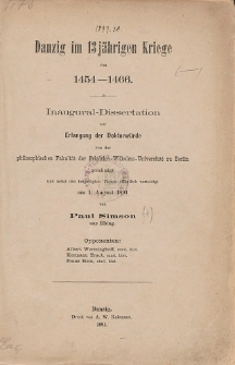Danzig im 13 j&auml;hrigen Kriege von 1454-1466