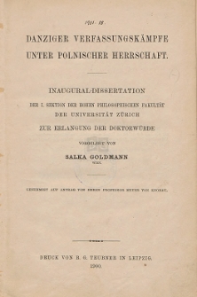 Danziger Verfassungsk&auml;mpfe unter polnischer Herrschaft