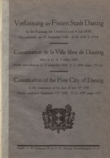 Verfassung der Freien Stadt Danzig in der Fassung des Gesetzes vom 4. Juli 1930
