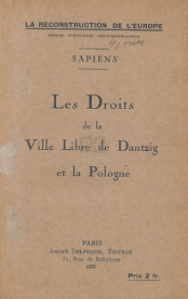 Les droits de la ville libre de Dantzig et la Pologne