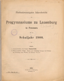 Jahresbericht des Progymnasiums zu Lauenburg in Pommern : für das Schuljahr 1900 (1901)