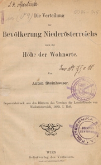 Die Verteilung der Bev&ouml;lkerung Nieder&ouml;sterreichs nach der H&ouml;he der Wohnorte