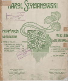 6 Pieśni [do sł&oacute;w Kazimierza Tetmajera] : op 2 no 4 : "Czasem gdy długo na p&oacute;ł sennie marzę" = "Ich sitz im Traum versunken" : na głos [wysoki] i fortepian