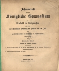 Jahresbericht uber Konigliche Gymnasium zu Neustadt in Westpreussen