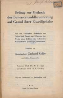 Beitrag zur Methode der Buttersortendifferenzierung auf Grund ihrer Eiweissgehalte