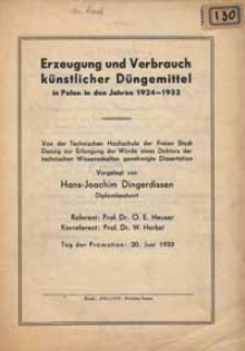 Erzeugung und Verbrauch k&uuml;nstlicher D&uuml;ngemittel in Polen in den Jahren 1924-1932