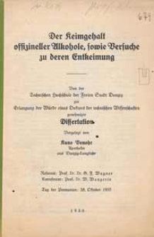 Der Keimgehalt offizineller Alkohole, sowie Versuche zu deren Entkeimung