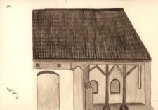 Podcienie zabytkowego kości&oacute;łka w Przyjaźni