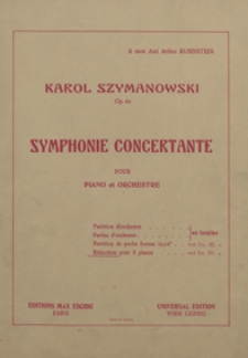Symphonie concertante : op.60 : pour piano et orchestre / r&eacute;duction pour 2 pianos par Gr&eacute;goire Fitelberg