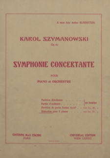 Symphonie concertante : op.60 : pour piano et orchestre / réduction pour 2 pianos par Grégoire Fitelberg