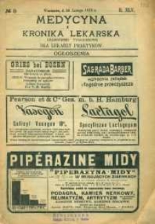 Medycyna i Kronika Lekarska : czasopismo tygodniowe dla lekarzy praktyków, 1910, R.45, nr 9