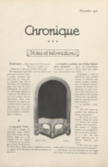 Art et Décoration : revue mensuelle d'art moderne. 1921 Chronique, novembre