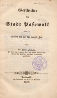 Geschichte der Stadt Pasewalk : von der &auml;ltesten bis auf die neueste Zeit