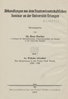 Das Steuerwesen in der Freien Stadt Danzig : 1920-1926