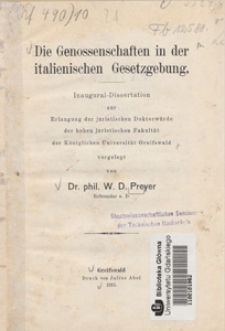 Die Genossenschaften in der italienischen Gesetzgebung