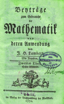 Beytrage zum Gebrauche der Mathematik und deren Anwendung. T. 2, Abschn. 1, 2