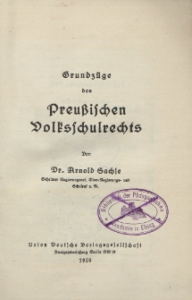 Grundzüge des Preussischen Volksschulrechts