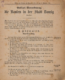 Polizei - Verordnung die Bauten in der Stadt Danzig betreffend