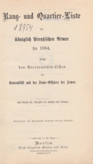 Rang- und Quartier-Liste der Königlich-Preussischen Armee fur 1884