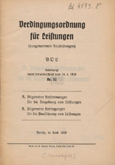 Verdingungsordnung für Leistungen : (ausgenommen Bauleistungen)