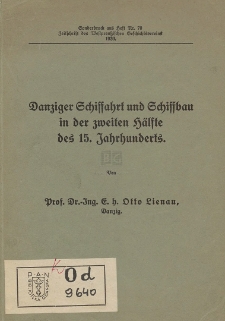 Danziger Schiffahrt und Schiffbau in der zweiten H&auml;lfte des 15. Jahrhunderts