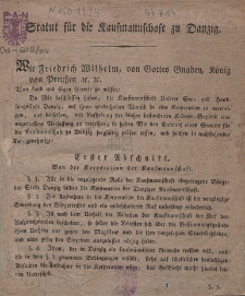Statut f&uuml;r die Kaufmannschaft zu Danzig