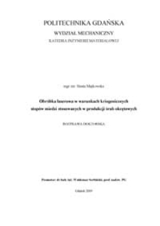 Obróbka laserowa w warunkach kriogenicznych stopów miedzi stosowanych w produkcji śrub okrętowych