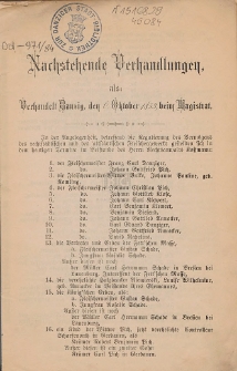 Nachstehende Verhandlungen : als Verhandelt Danzig, den 6. Oktober 1853, beim Magistrat