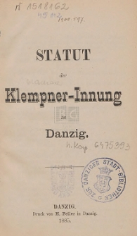 Statut der Klempner-Innung zu Danzig