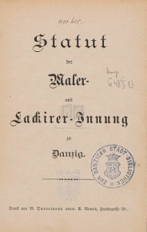 Statut der Maler- und Lackirer-Innung zu Danzig