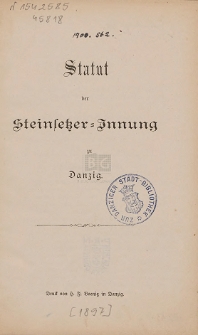 Statut der Steinsetzer-Innung zu Danzig