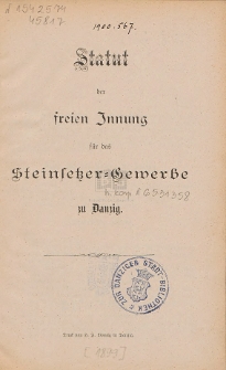Statut der freien Innung f&uuml;r das Steinsetzer-Gewerbe zu Danzig