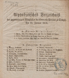 Alphabetisches Verzeichniss der gegenwärtigen Mitglieder des Gewerbe-Vereins zu Danzig : am 18. Januar 1830