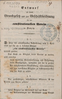 Entwurf zu einem Grundgesetz und zur Geschäftsordnung für den Constitutionellen Verein zu Danzig