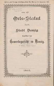 Orts-Statut für die Stadt Danzig betreffend das Gewerbegericht zu Danzig