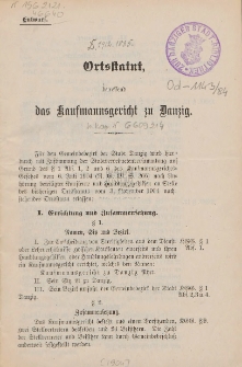 Ortsstatut, betreffend das Kaufmannsgericht zu Danzig : Entwurf