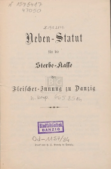 Neben-Statut für die Sterbe-Kasse der Fleischer-Innung zu Danzig